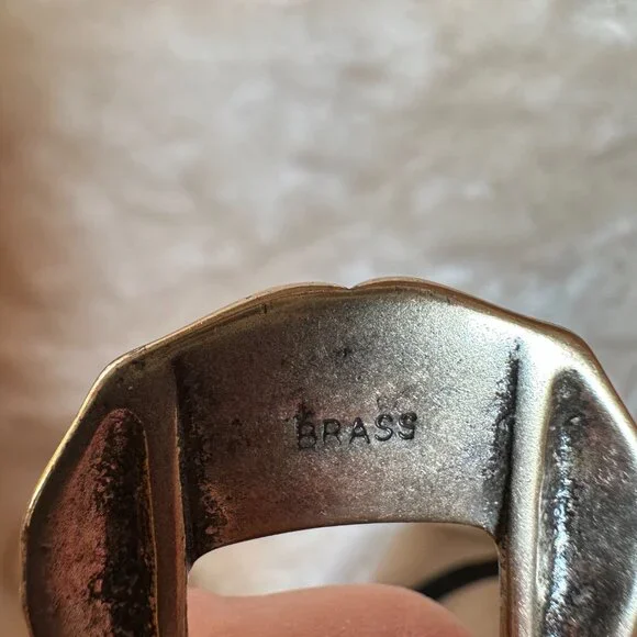 Southwestern Brass Buckle Woven Black Leather Strap Belt Holes 28" - 32" EUC - Picture 8 of 11